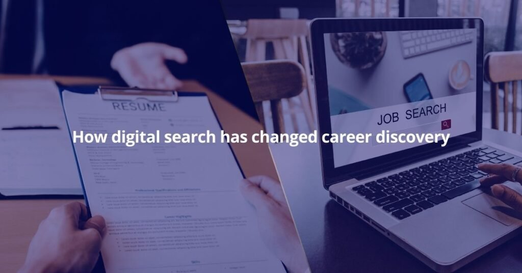 Comparison illustration showing traditional resume-based career discovery versus modern digital search-driven hiring