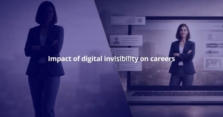 Illustration comparing a digitally invisible professional with a visible professional highlighted in online search